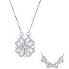 Clover Stainless Steel Cubic Zirconia Magnet Openable Necklace Pendant Chain Women Silver