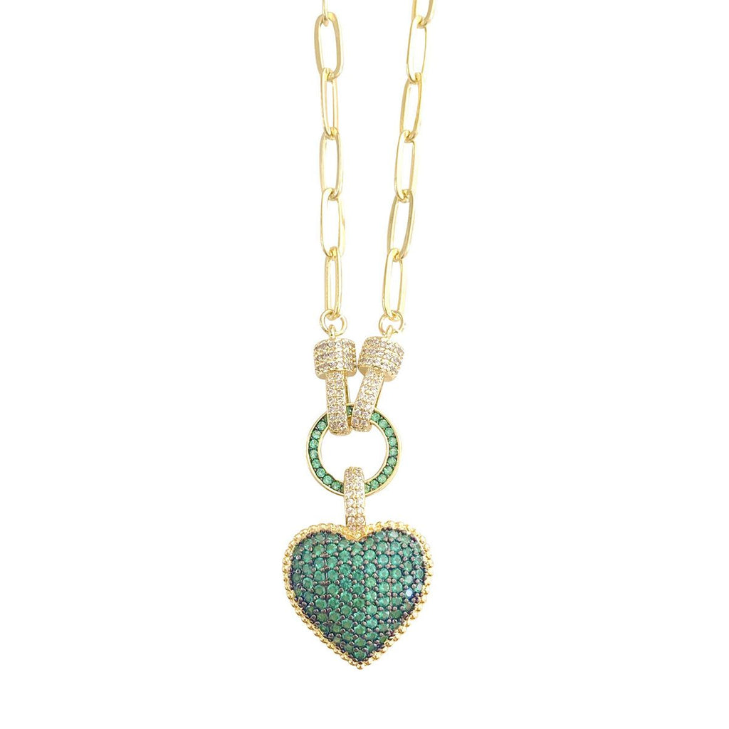 Love Heart Cubic Zirconia 18K Gold Copper Links Chain Necklace Bulk
