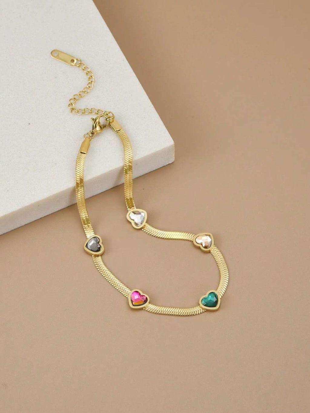 Heart Love Multi CZ Gold Stainless Steel Snake Necklace Chain Bulk
