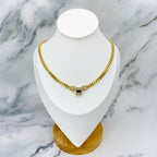 Baguette CZ Crystal Blue Gold Anti Tarnish Curb Chain Necklace Bulk