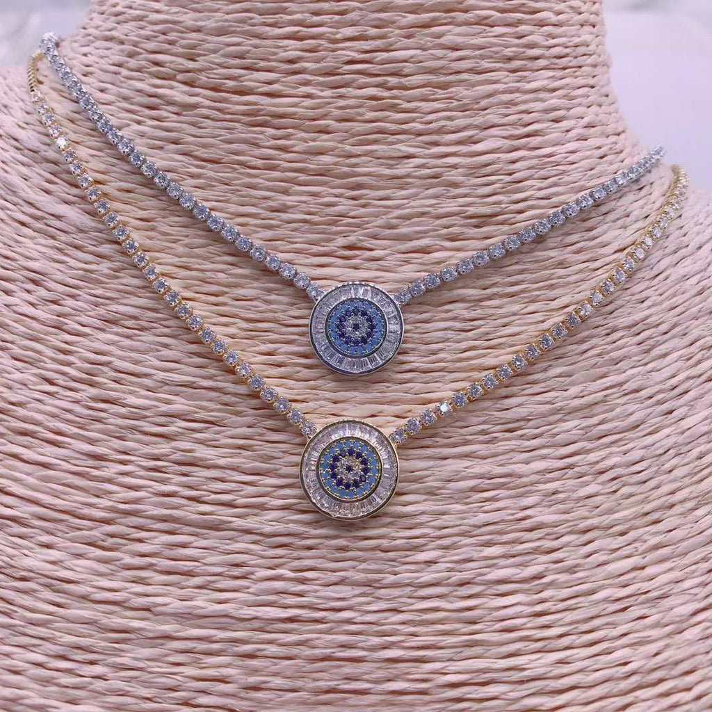 Evil Eye Baguette Eternity 18K Gold Adjustable Slider Necklace Bulk