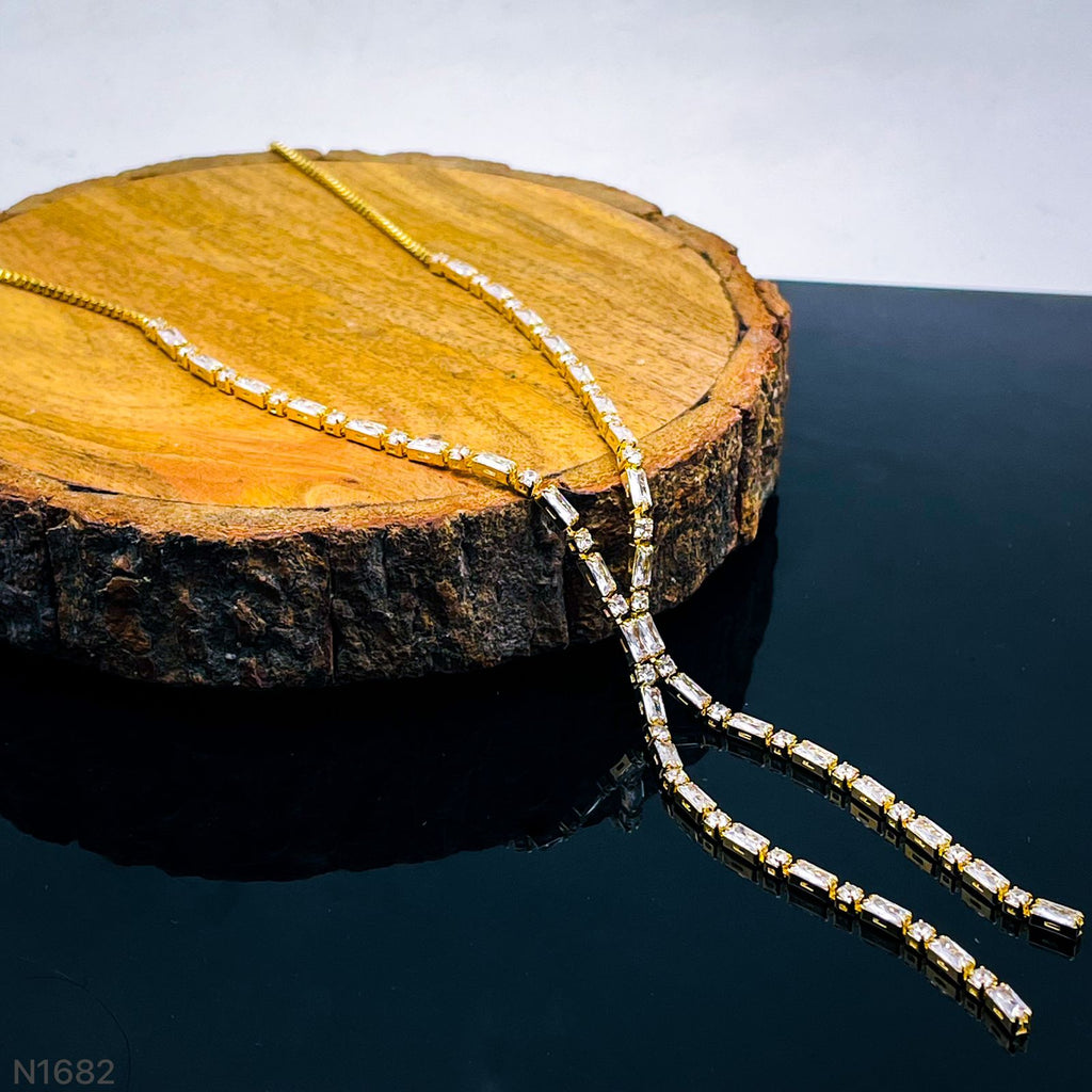 Eternity Long Baguette CZ 18K Gold Adjustable Slider Necklace Bulk