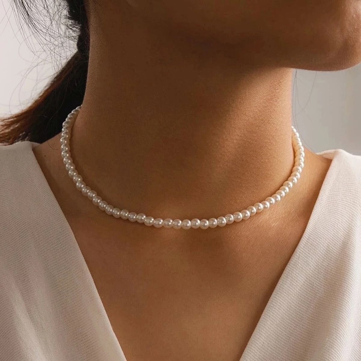 Simple Pearl White 18K Gold Anti Tarnish Necklace For Women Bulk