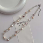 Dual Layer Pearl Silver Anti Tarnish Layer Necklace For Women Bulk