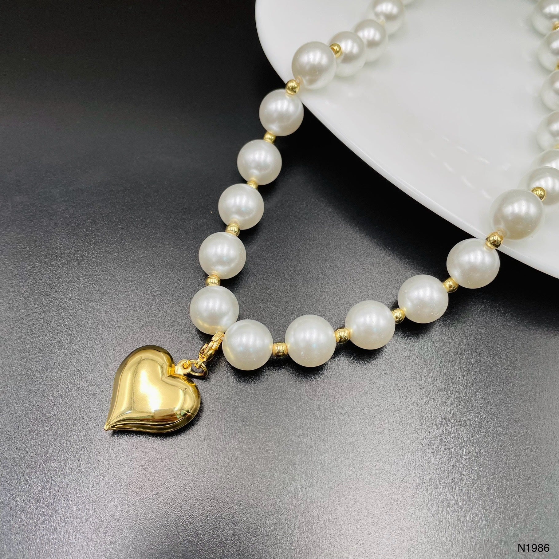 Heart Pearl White 18K Gold Anti Tarnish Necklace For Women Bulk