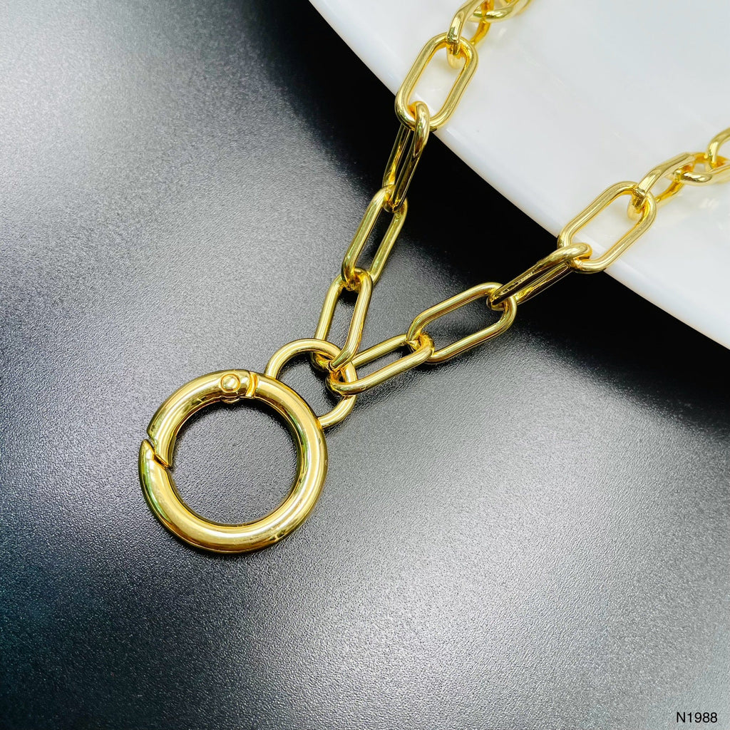 Round Charm 18K Gold Anti Tarnish Link Pendant Chain Necklace Bulk