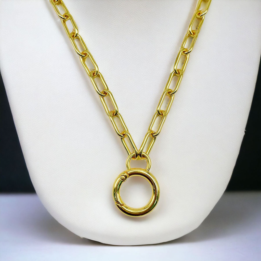 Round Charm 18K Gold Anti Tarnish Link Pendant Chain Necklace Bulk