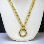 Round Charm 18K Gold Anti Tarnish Link Pendant Chain Necklace Bulk