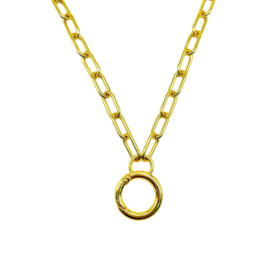 Round Charm 18K Gold Anti Tarnish Link Pendant Chain Necklace Bulk