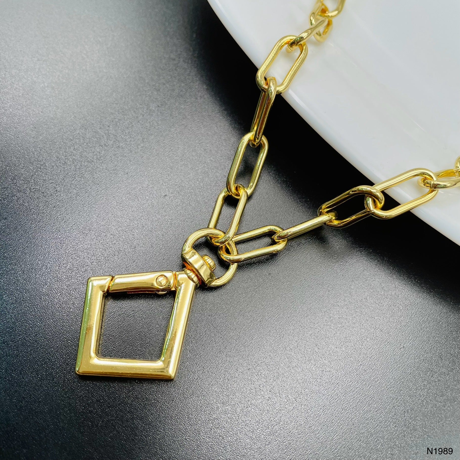 Rhombus Charm 18K Gold Anti Tarnish Link Pendant Chain Necklace Bulk Main image