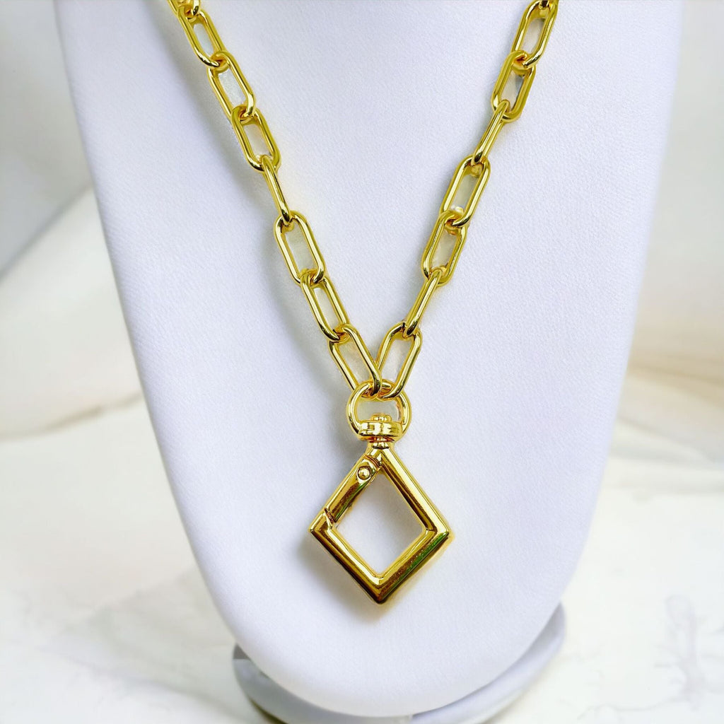 Rhombus Charm 18K Gold Anti Tarnish Link Pendant Chain Necklace Bulk