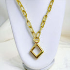 Rhombus Charm 18K Gold Anti Tarnish Link Pendant Chain Necklace Bulk