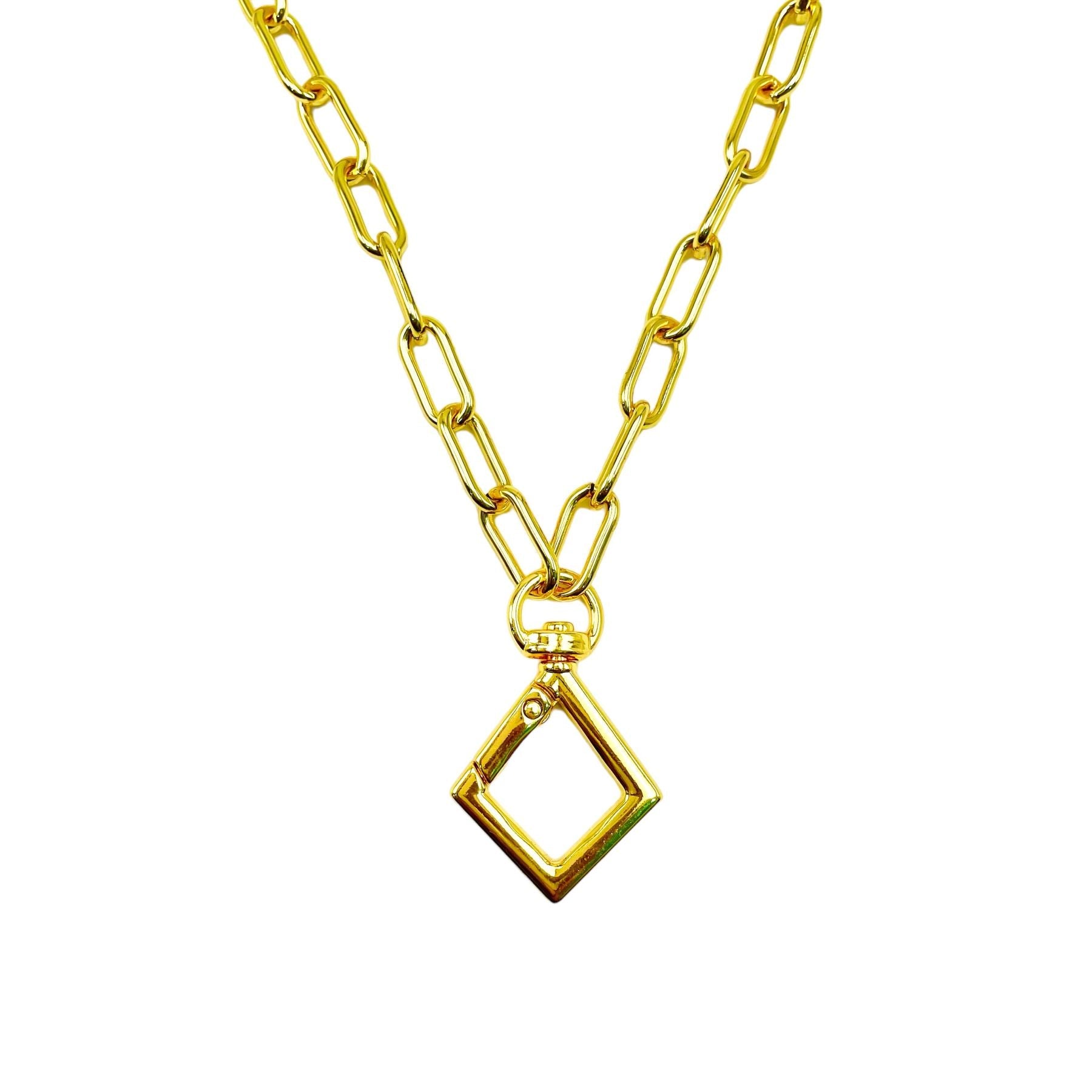 Rhombus Charm 18K Gold Anti Tarnish Link Pendant Chain Necklace Bulk