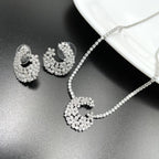 Flower Solitaire CZ Silver Anti Tarnish Necklace Earring Set Bulk