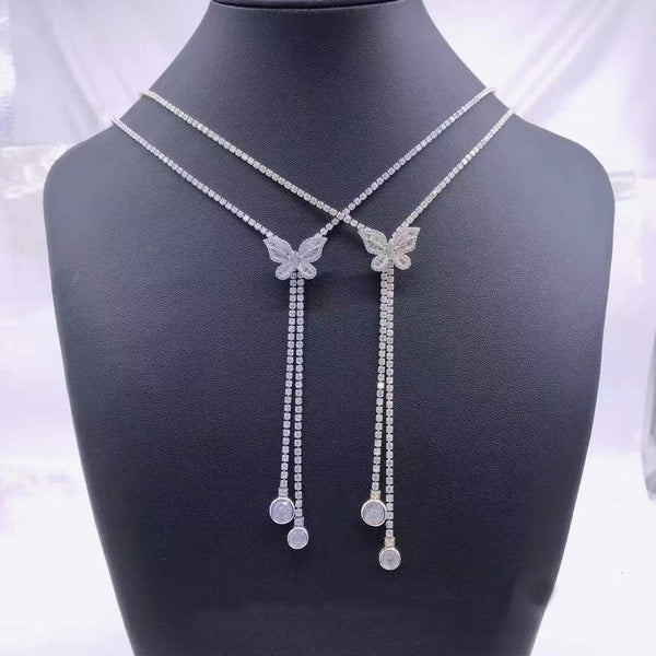 Butterfly Solitaire CZ Gold Anti Tarnish Sweater Long Necklace Bulk Main image
