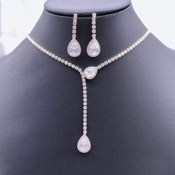 Pear Drop Solitaire CZ 18K Gold Anti Tarnish Necklace Earring Set Bulk Main image