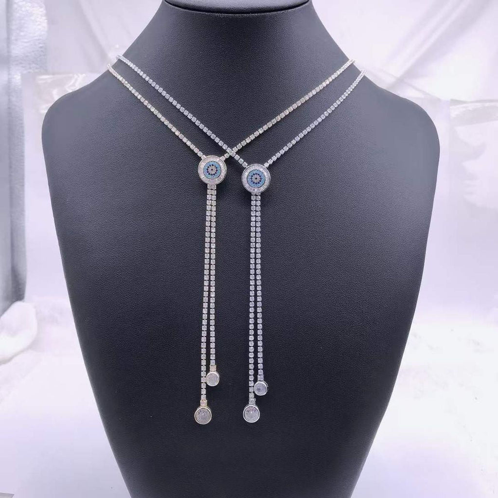 Evil Eye Solitaire CZ 18K Gold Anti Tarnish Sweater Long Necklace Bulk