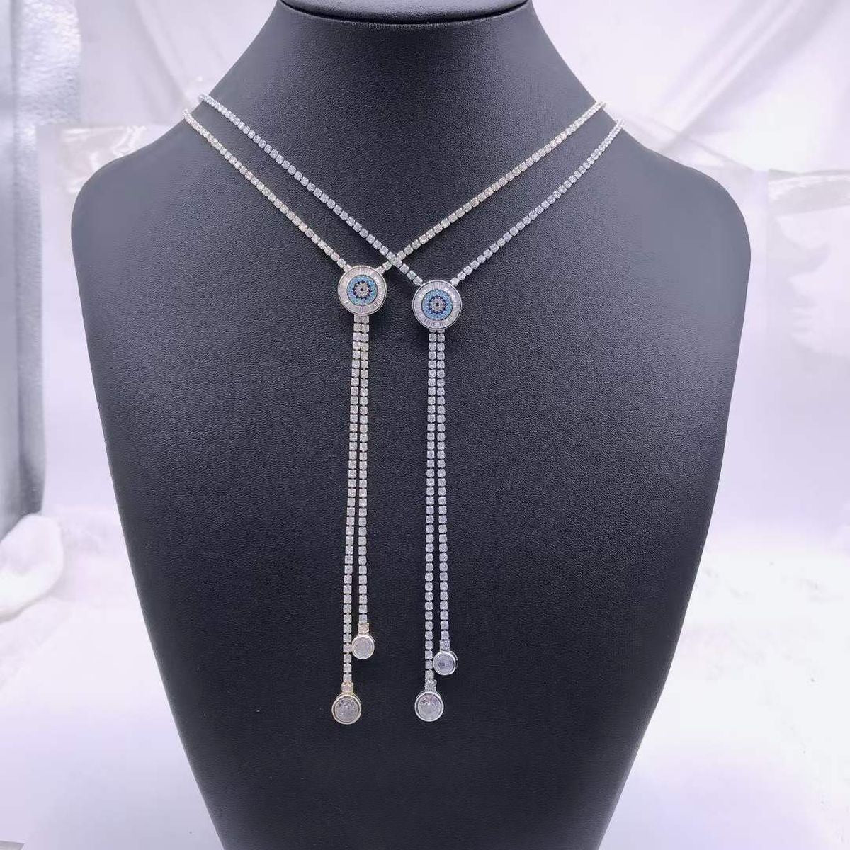 Evil Eye Solitaire CZ 18K Gold Anti Tarnish Sweater Long Necklace Bulk