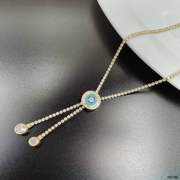 Evil Eye Solitaire CZ 18K Gold Anti Tarnish Sweater Long Necklace Bulk Main image