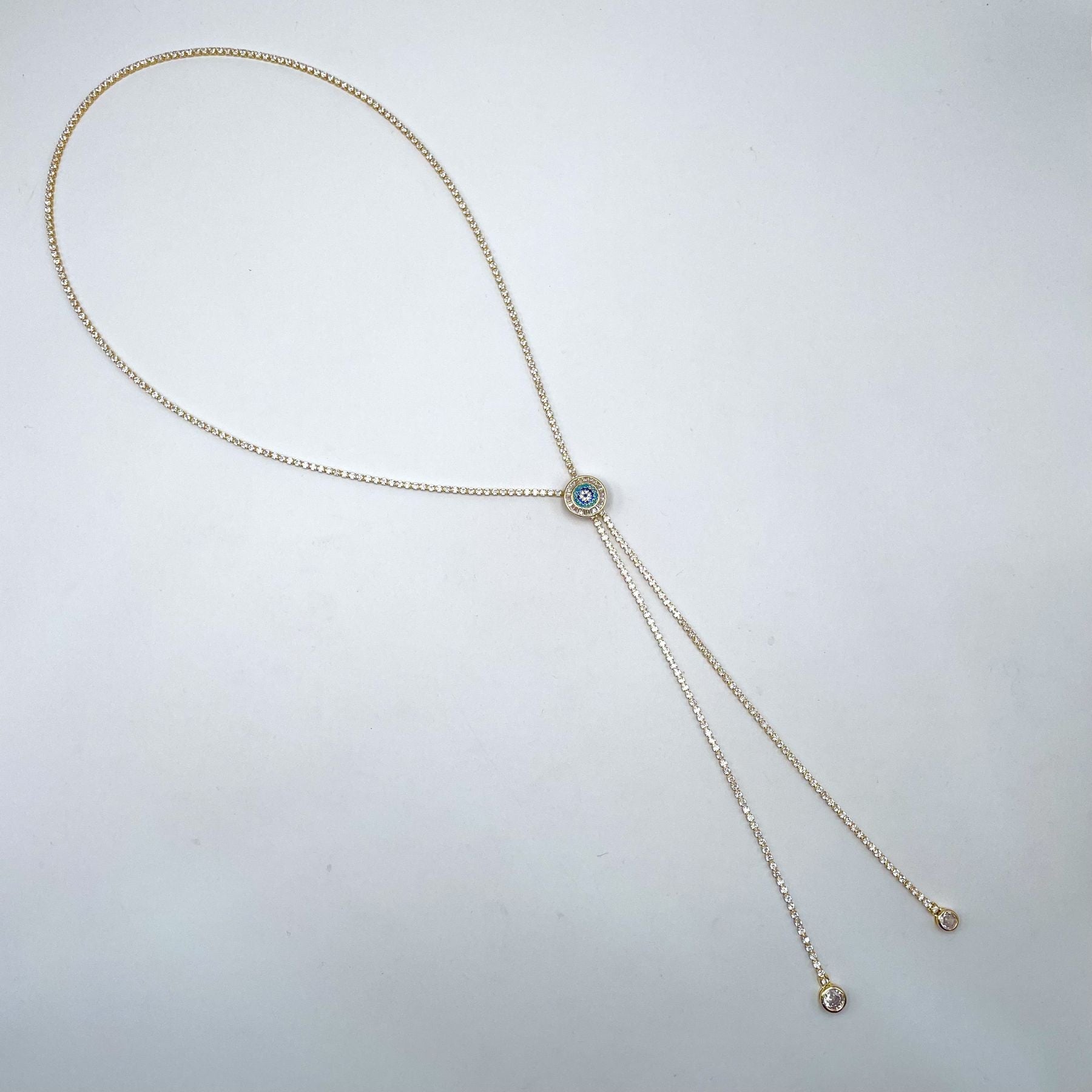 Evil Eye Solitaire CZ 18K Gold Anti Tarnish Sweater Long Necklace Bulk