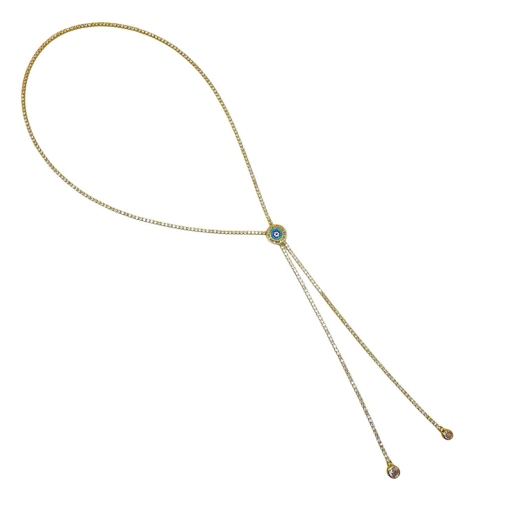 Evil Eye Solitaire CZ 18K Gold Anti Tarnish Sweater Long Necklace Bulk