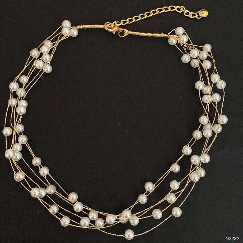 Round White 18K Gold Anti Tarnish Pearl Layer Necklace For Women Bulk