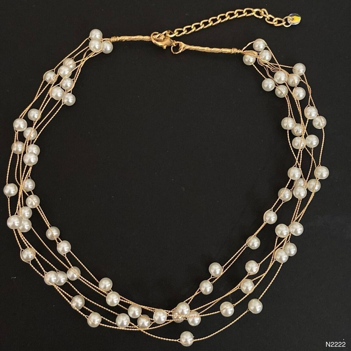 Round White 18K Gold Anti Tarnish Pearl Layer Necklace For Women Bulk