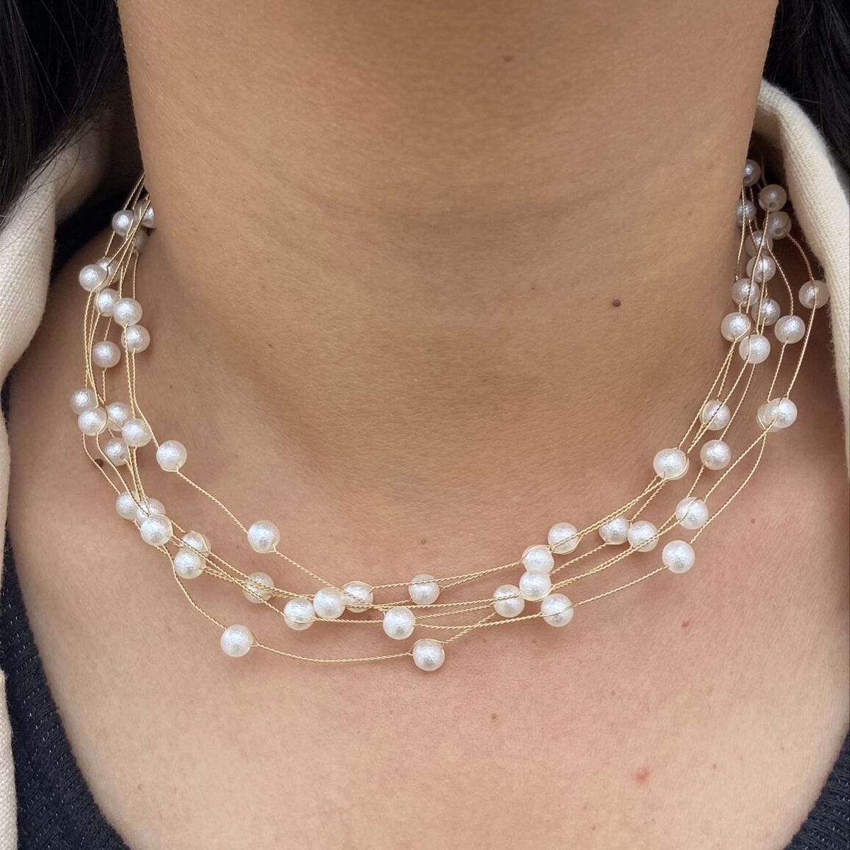 Round White 18K Gold Anti Tarnish Pearl Layer Necklace For Women Bulk Secondary image