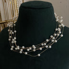 Round White 18K Gold Anti Tarnish Pearl Layer Necklace For Women Bulk