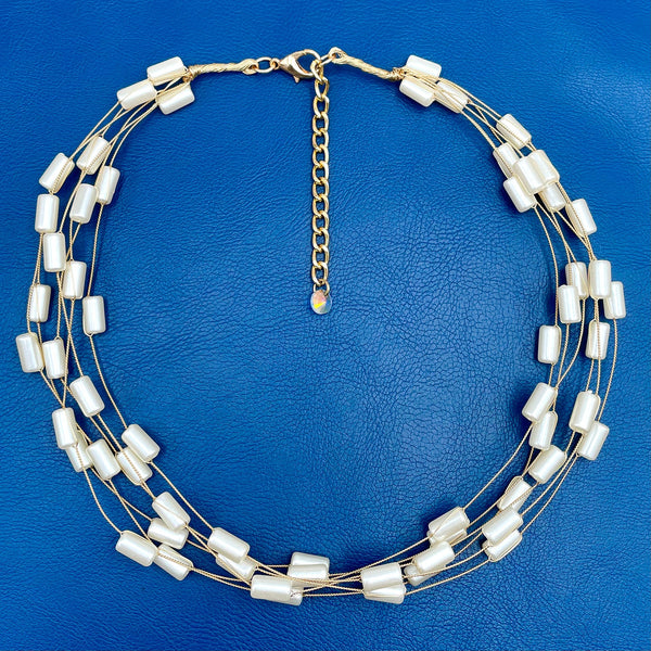 White 18K Gold Anti Tarnish Beads Layer Necklace For Women Bulk Main image