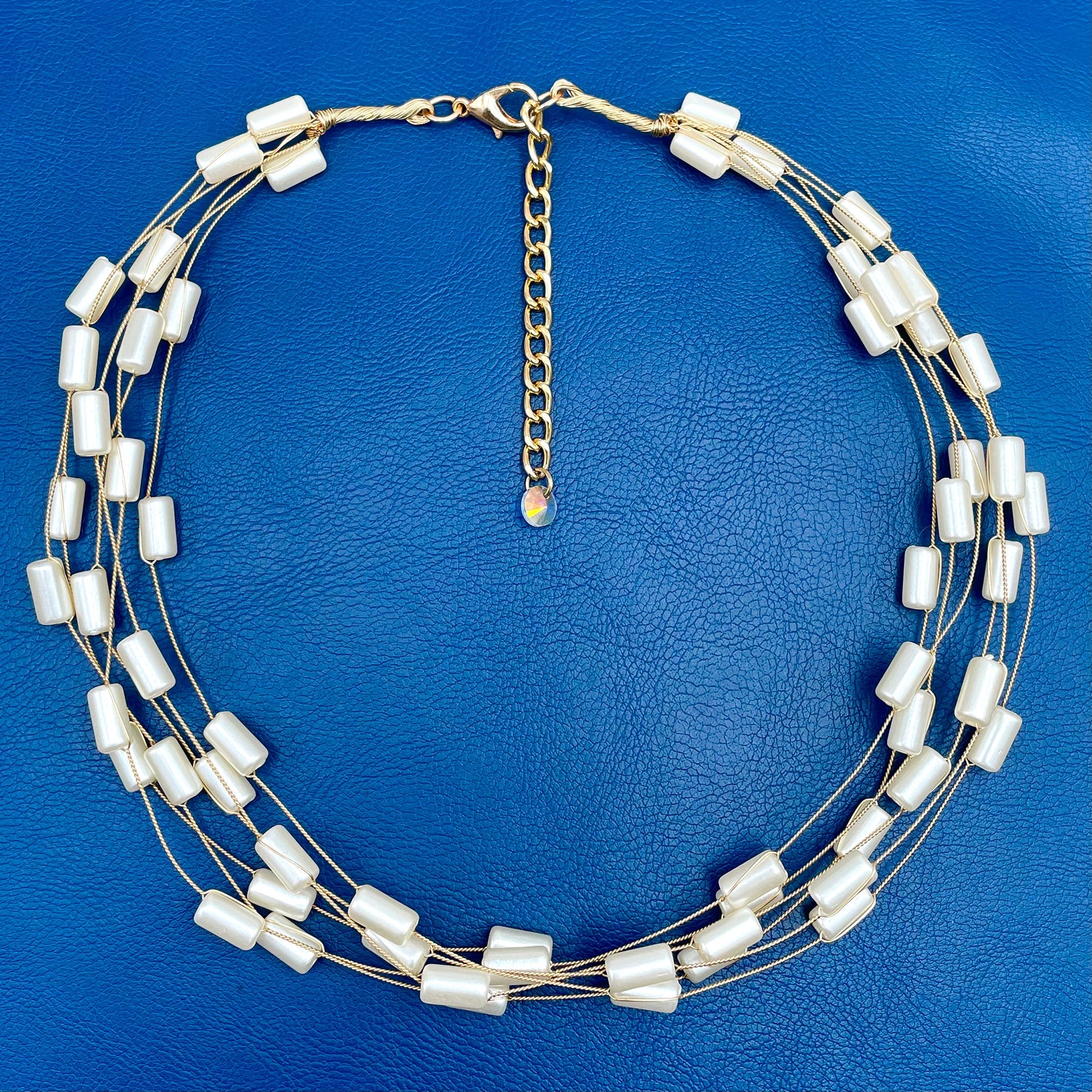 White 18K Gold Anti Tarnish Beads Layer Necklace For Women Bulk