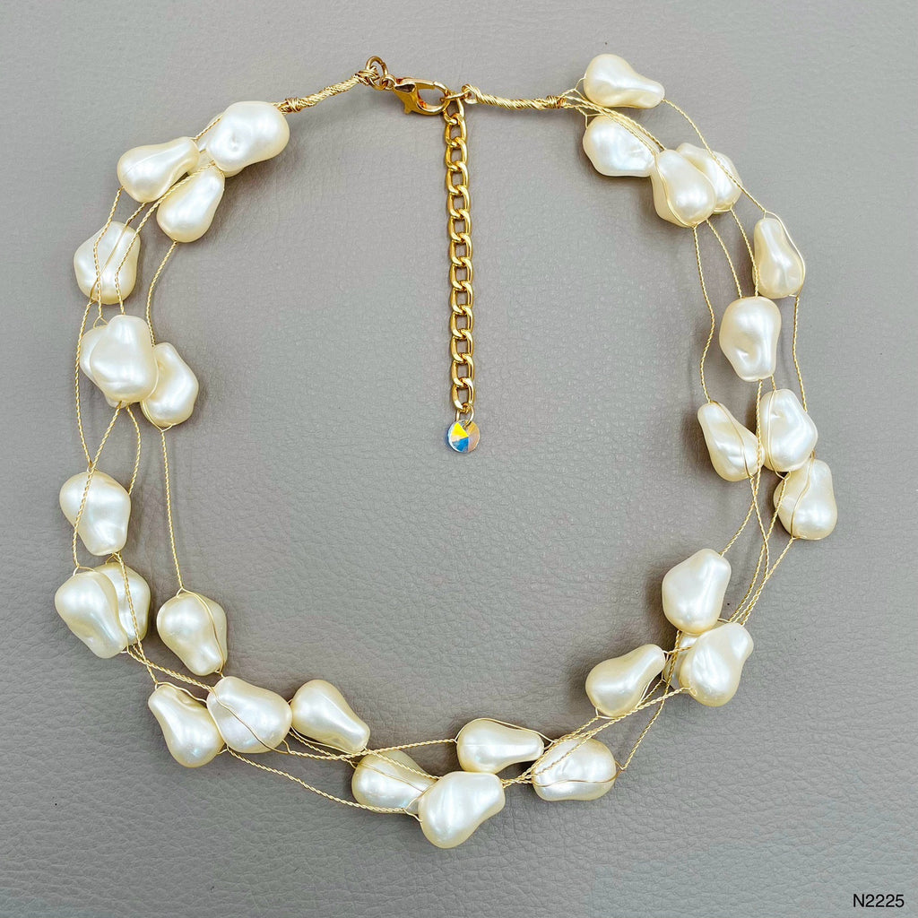 Sea White 18K Gold Anti Tarnish Pearl Layer Necklace For Women Bulk