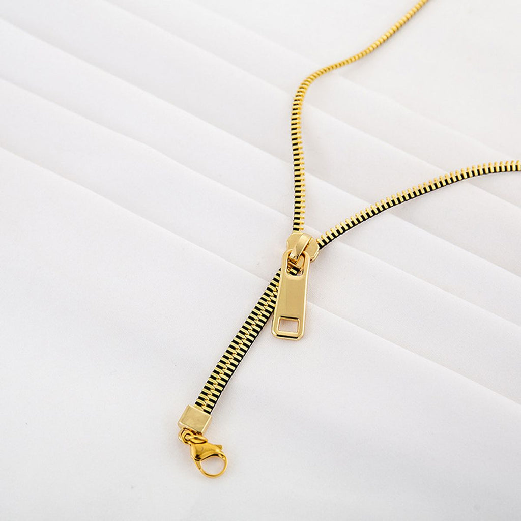 Long Black 18K Gold Anti Tarnish Zip Chain Necklace For Women Bulk