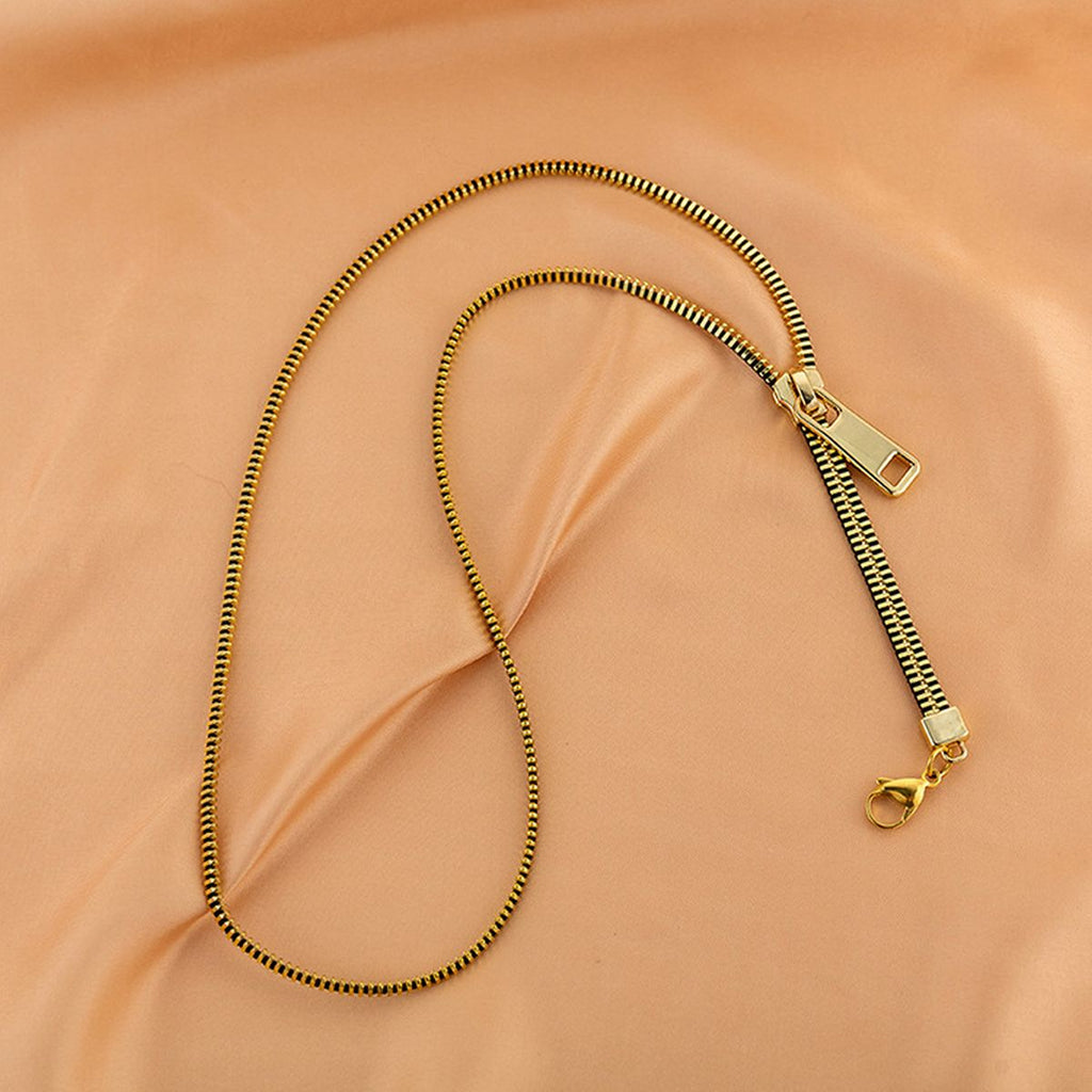 Long Black 18K Gold Anti Tarnish Zip Chain Necklace For Women Bulk