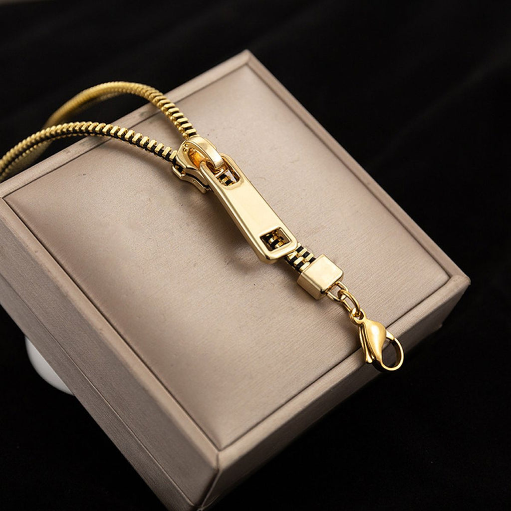 Long Black 18K Gold Anti Tarnish Zip Chain Necklace For Women Bulk
