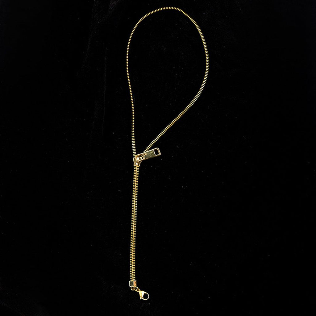 Long Black 18K Gold Anti Tarnish Zip Chain Necklace For Women Bulk