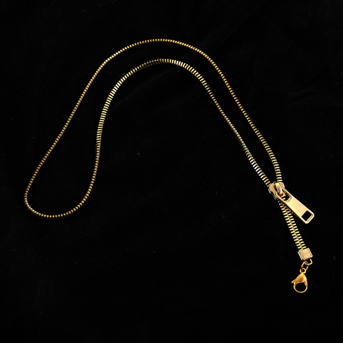 Long Black 18K Gold Anti Tarnish Zip Chain Necklace For Women Bulk