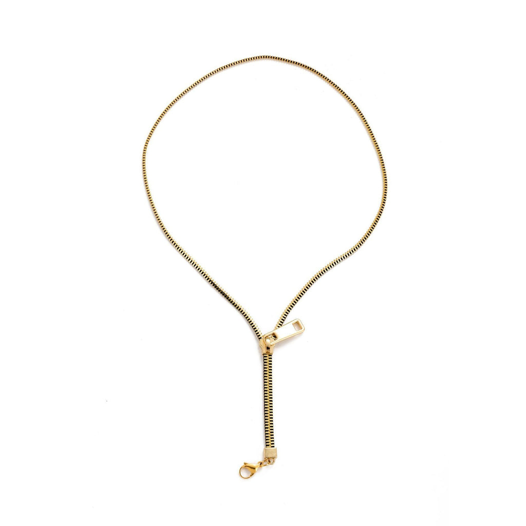 Long Black 18K Gold Anti Tarnish Zip Chain Necklace For Women Bulk
