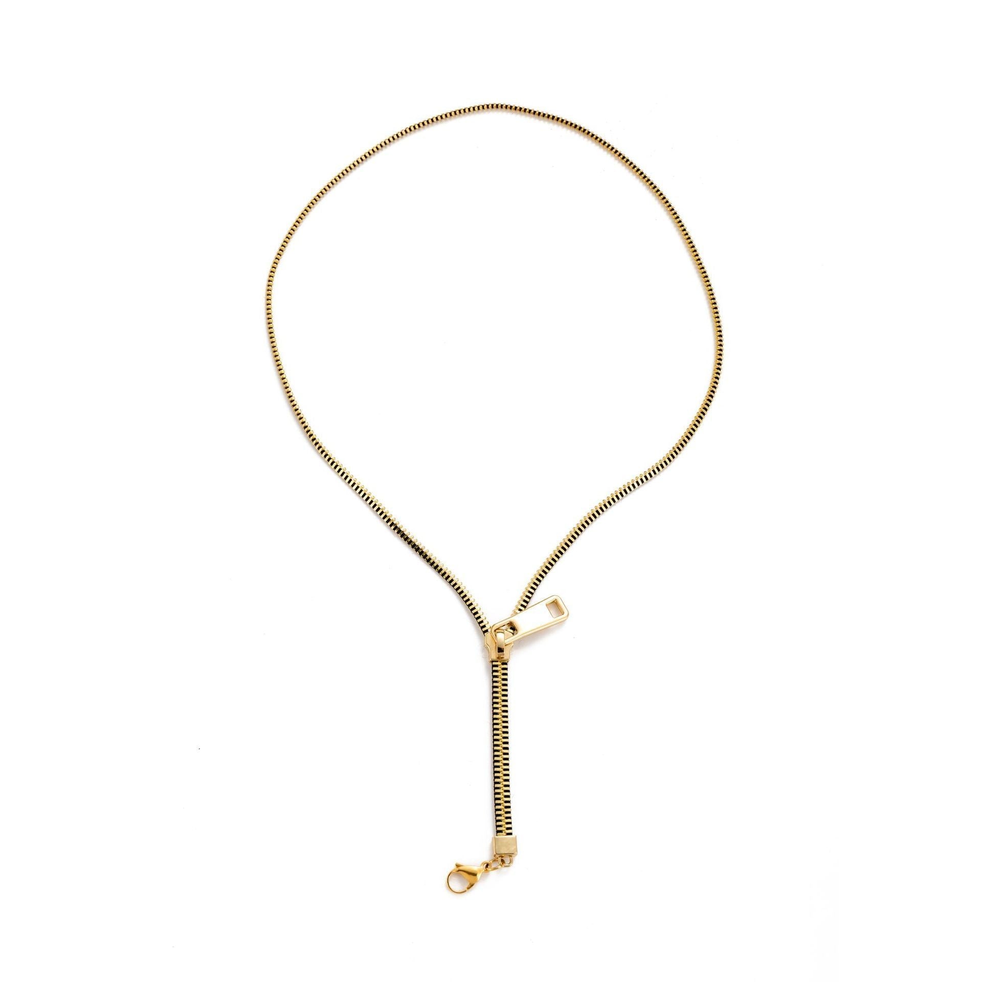 Long Black 18K Gold Anti Tarnish Zip Chain Necklace For Women Bulk