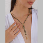 Long Black 18K Gold Anti Tarnish Zip Chain Necklace For Women Bulk