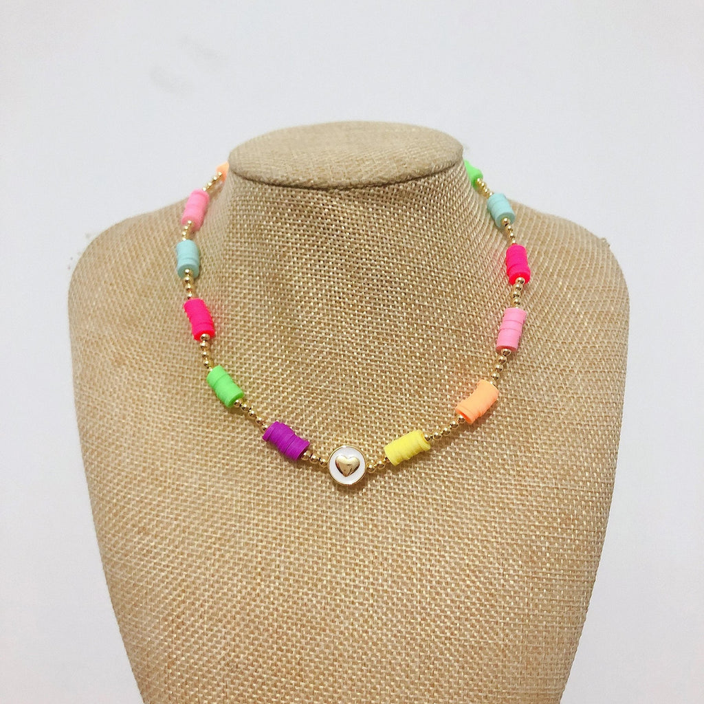 Heart Rainbow Multi 18K Gold Beads Anti Tarnish Beads Necklace Bulk