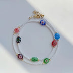 Evil Eye Rainbow Multi 18K Gold Beads Anti Tarnish Beads Necklace Bulk