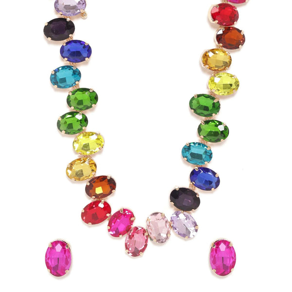 Rainbow Crystal Brass Multi 18K Gold Anti Tarnish Necklace Earring Set For Women Secondary image