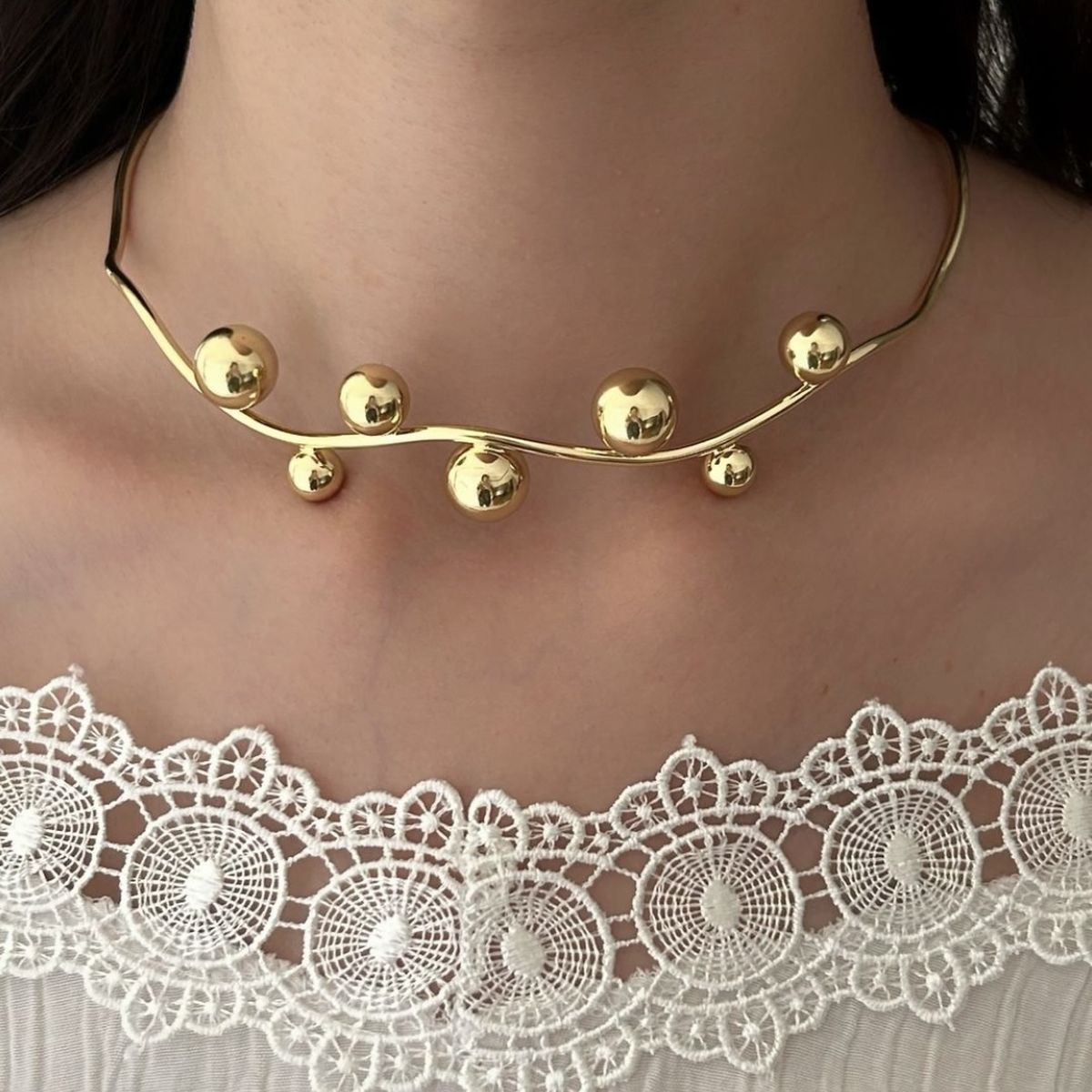 Balls 18K Gold Anti Tarnish Choker Hasli Necklace For Women Bulk