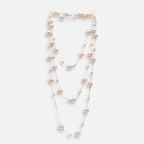 Layer Pearl Pink Rose Gold Anti Tarnish Long Necklace For Women Bulk