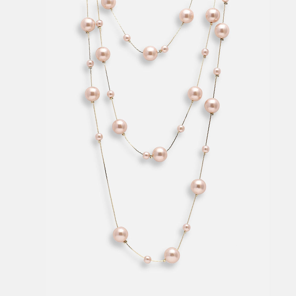 Layer Pearl Pink Rose Gold Anti Tarnish Long Necklace For Women Bulk