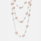 Layer Pearl Pink Rose Gold Anti Tarnish Long Necklace For Women Bulk