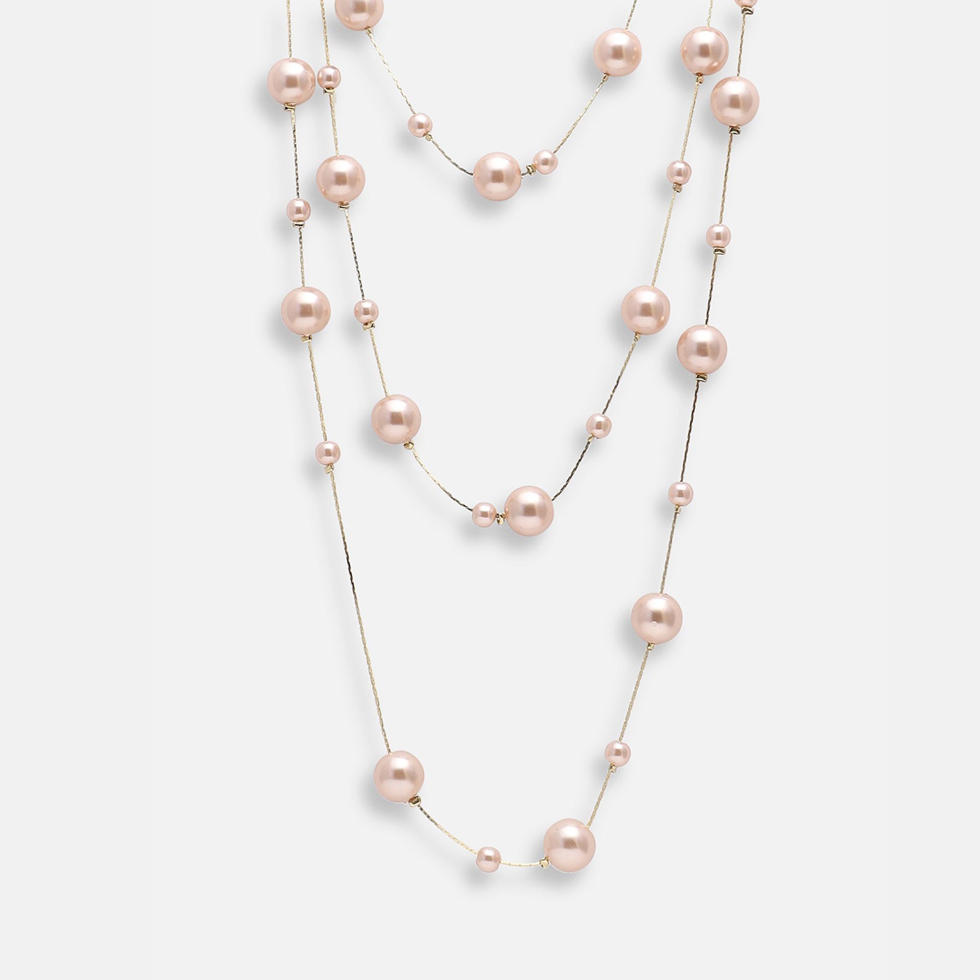 Layer Pearl Pink Rose Gold Anti Tarnish Long Necklace For Women Bulk