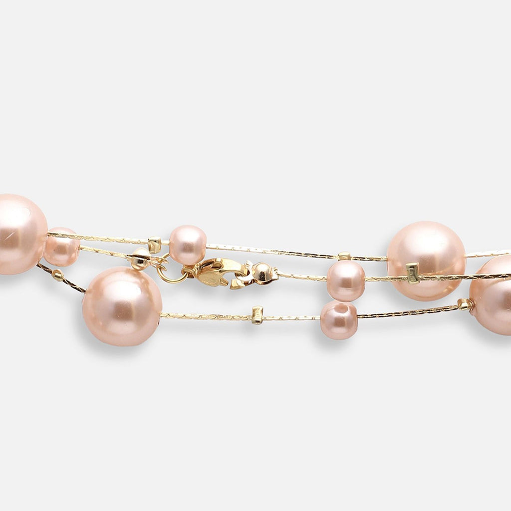 Layer Pearl Pink Rose Gold Anti Tarnish Long Necklace For Women Bulk
