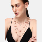 Layer Pearl Pink Rose Gold Anti Tarnish Long Necklace For Women Bulk